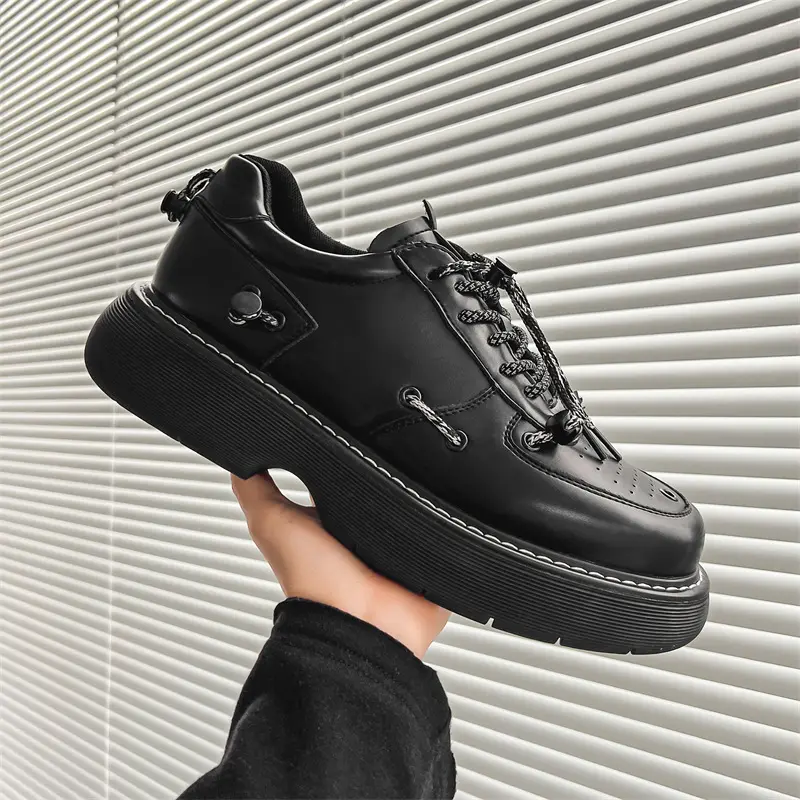 men luxury fashion original leather shoes breathable black trend platform shoe brand designer youth street sneakers footwear man