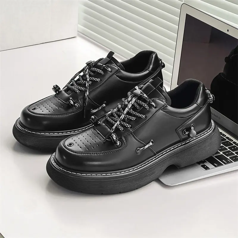 men luxury fashion original leather shoes breathable black trend platform shoe brand designer youth street sneakers footwear man