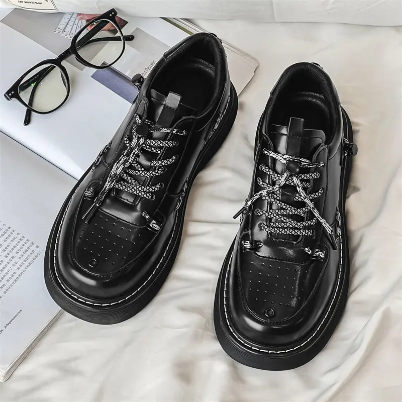 men luxury fashion original leather shoes breathable black trend platform shoe brand designer youth street sneakers footwear man