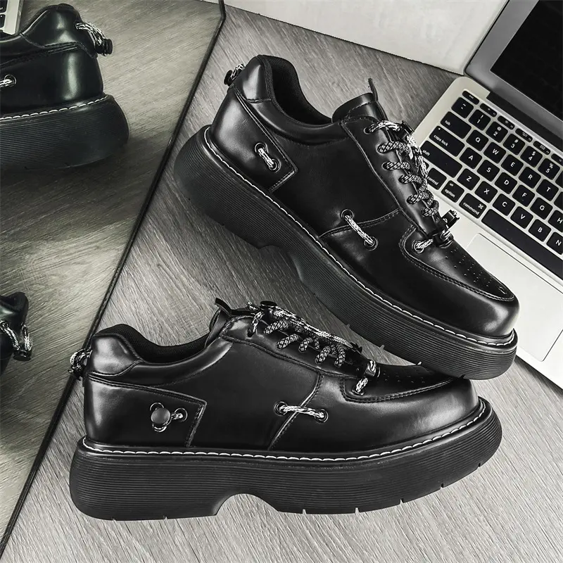 men luxury fashion original leather shoes breathable black trend platform shoe brand designer youth street sneakers footwear man