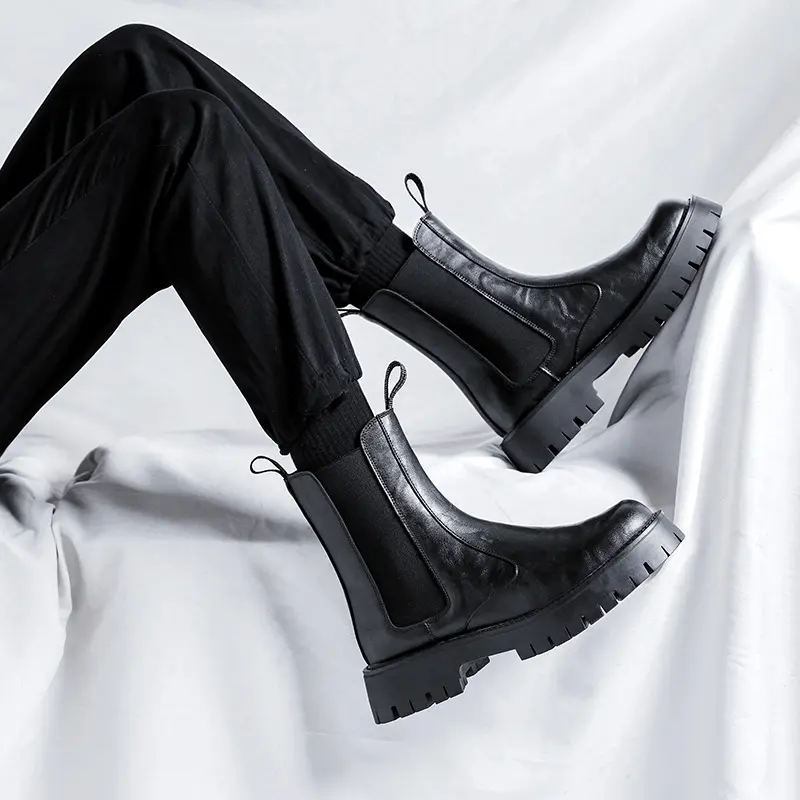 England style men leisure high chimney boots black brown shoes cowboy genuine leather chelsea boot long platform botas masculina