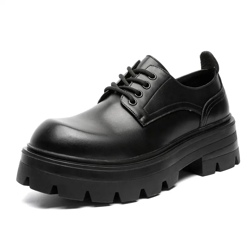 men casual business office platform shoes lace-up derby shoe black stylish original leather sneakers youth gentleman footwear