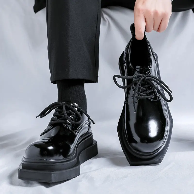 men luxury fashion wedding party dress platform shoes black trendy lace-up derby shoe brand designer patent leather footwear man