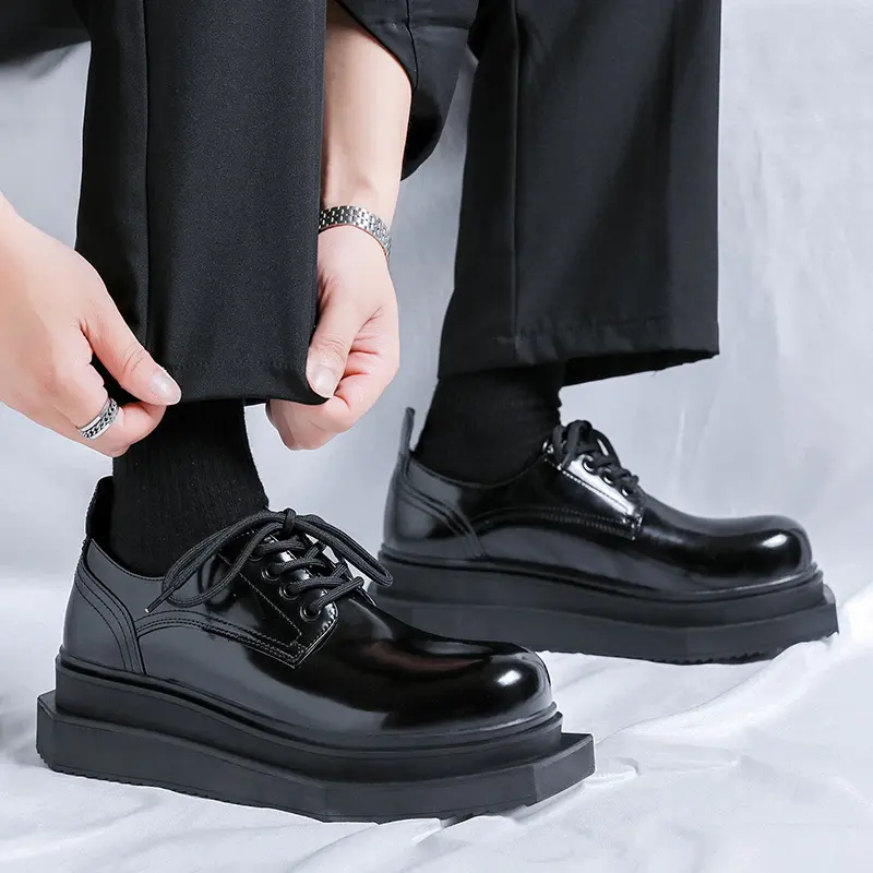 men luxury fashion wedding party dress platform shoes black trendy lace-up derby shoe brand designer patent leather footwear man