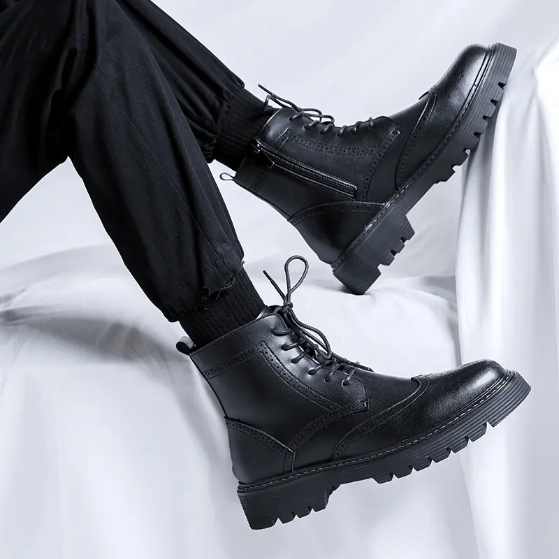 men fashion original leather boots black stylish carved brogue shoes party banquet dress cowboy platform boot cool ankle botas