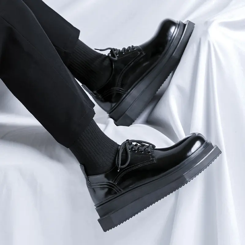 men luxury fashion wedding party dress platform shoes black trendy lace-up derby shoe brand designer patent leather footwear man