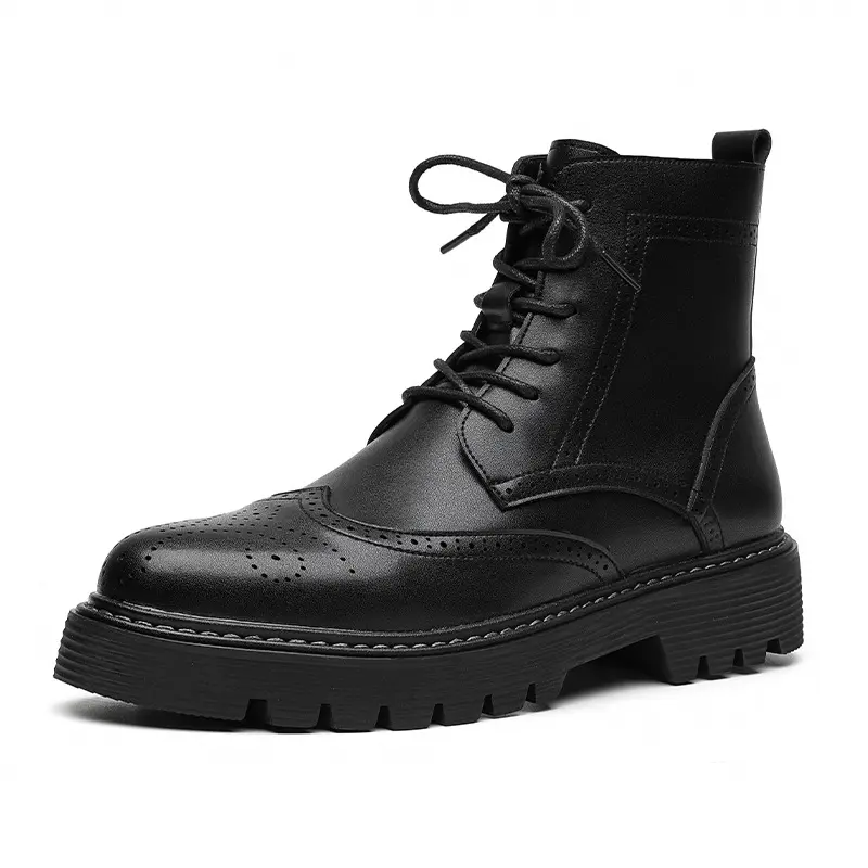 men fashion original leather boots black stylish carved brogue shoes party banquet dress cowboy platform boot cool ankle botas