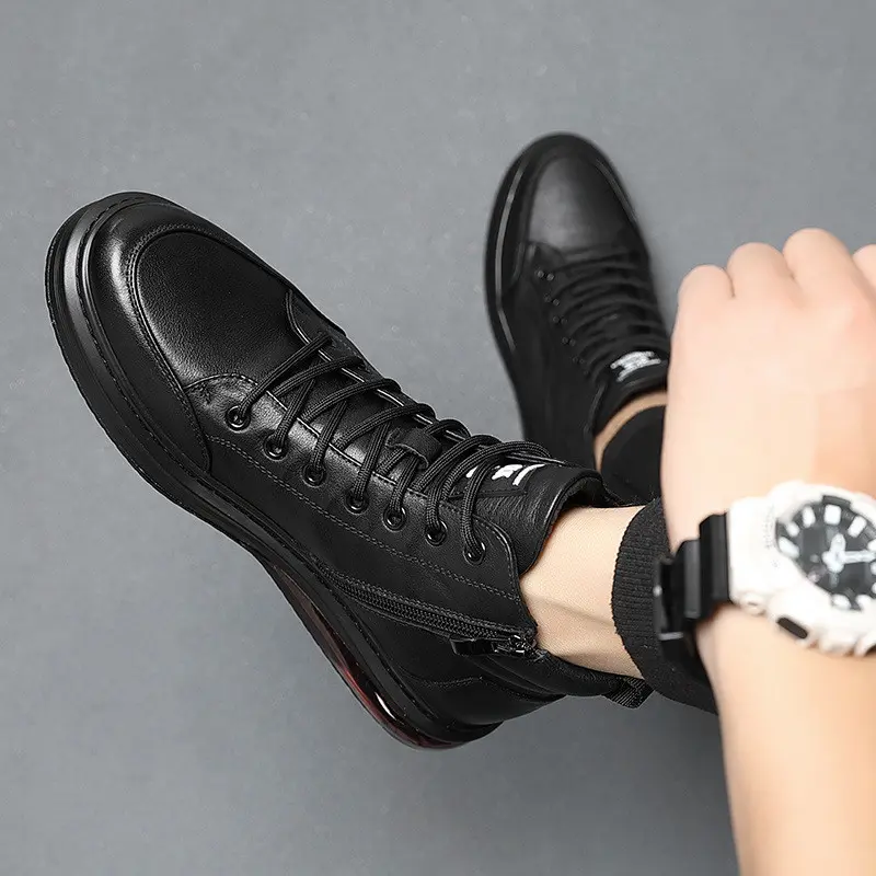 mens fashion original leather boots autumn winter shoes brand designer air cushion sneakers handsome platform ankle botas hombre