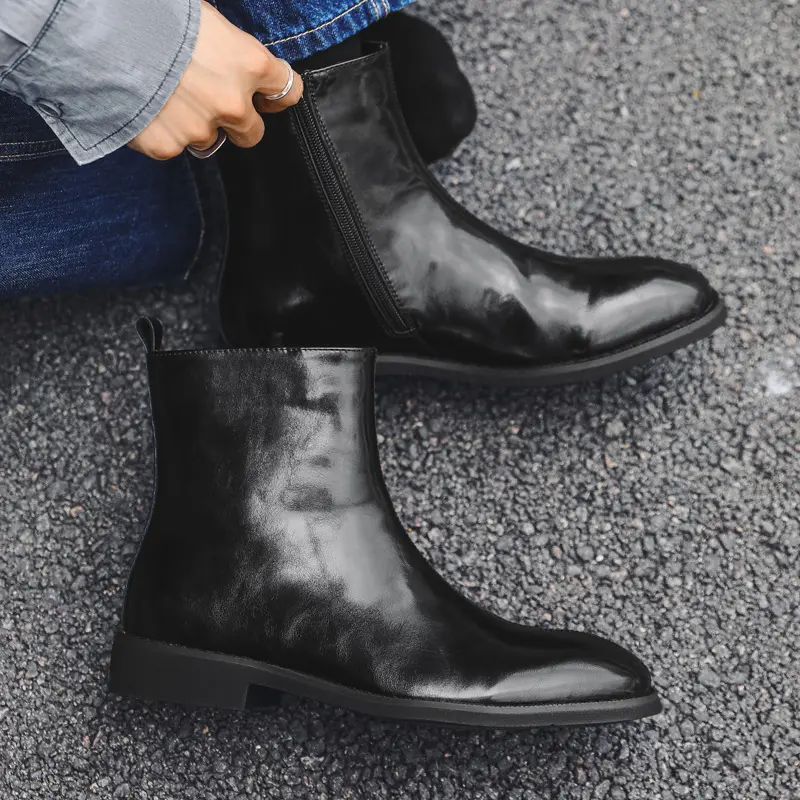 men fashion party banquet high chelsea boots designer square toe shoes cowboy original leather boot autumn winter ankle botas