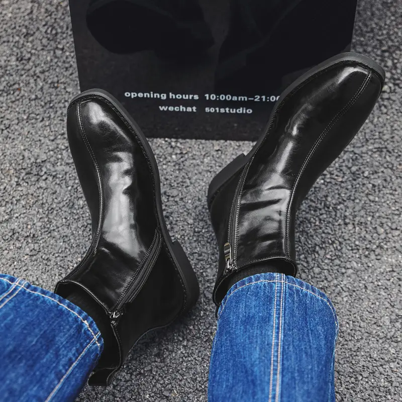 men fashion party banquet high chelsea boots designer square toe shoes cowboy original leather boot autumn winter ankle botas