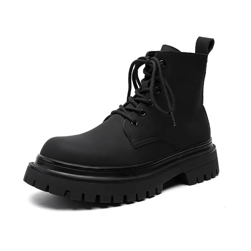 men casual business office dress platform boots lace-up genuine leather shoes cowboy spring autumn boot black ankle botas hombre