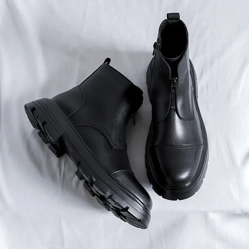 British style men's fashion platform boots brand designer shoes black cowboy genuine leather boot party nightclub ankle botas
