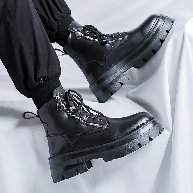 men fashion punk hip hop motorcycle boots brand designer shoes cowboy genuine leather boot handsome platform ankle botas hombre