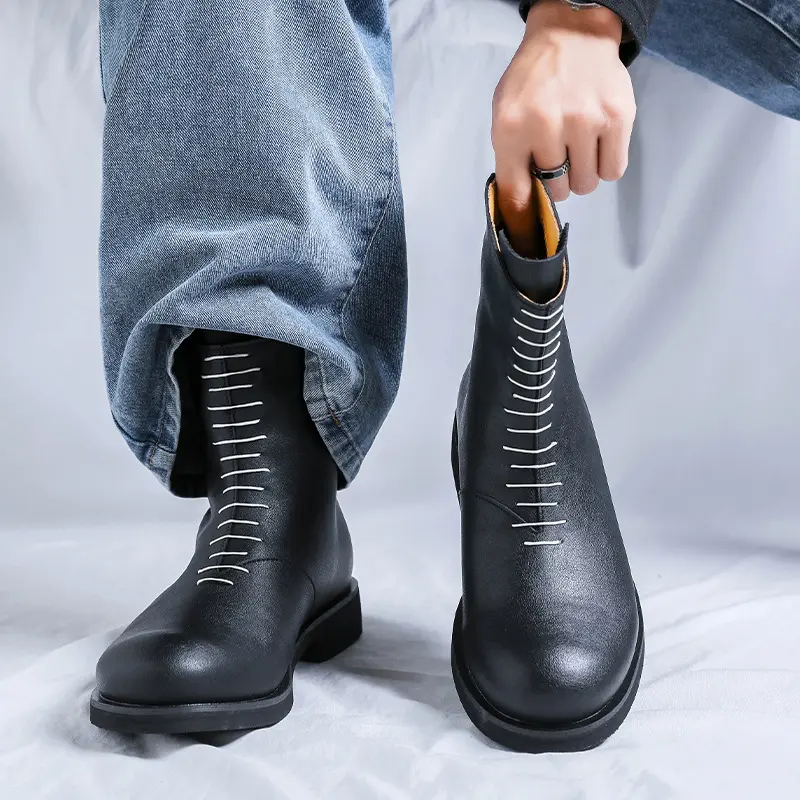 big size men fashion party nightclub high motorcycle boots brand designer shoes cowboy original leather boot autumn winter botas