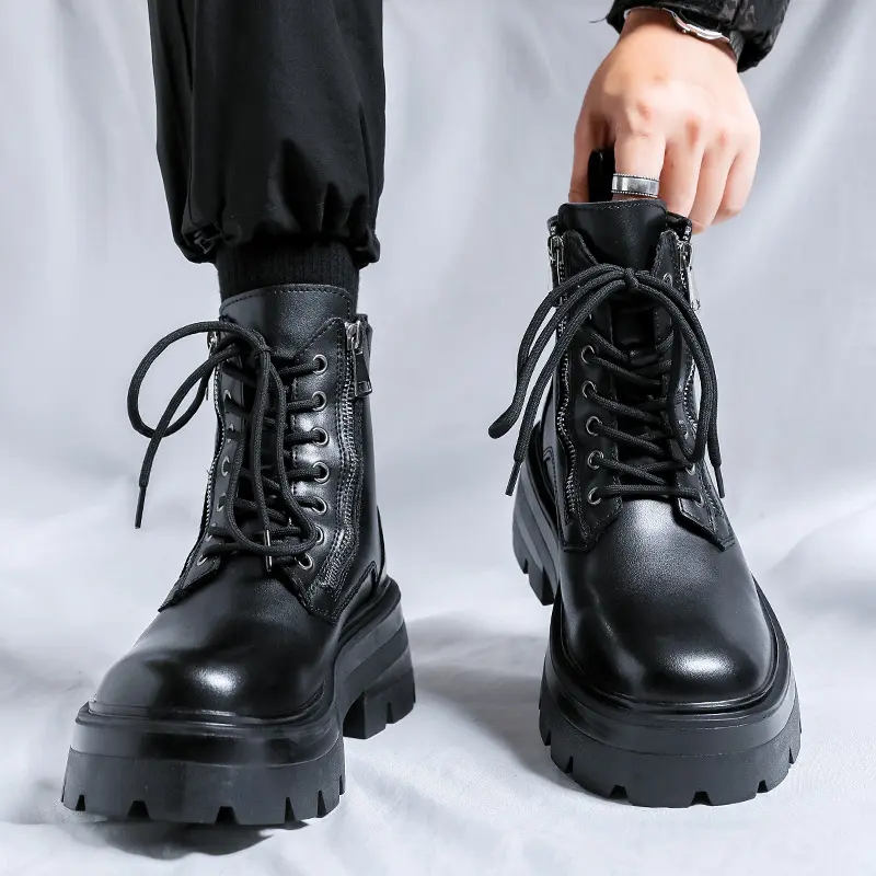 men fashion punk hip hop motorcycle boots brand designer shoes cowboy genuine leather boot handsome platform ankle botas hombre