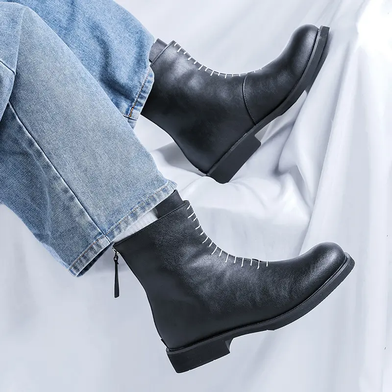 big size men fashion party nightclub high motorcycle boots brand designer shoes cowboy original leather boot autumn winter botas
