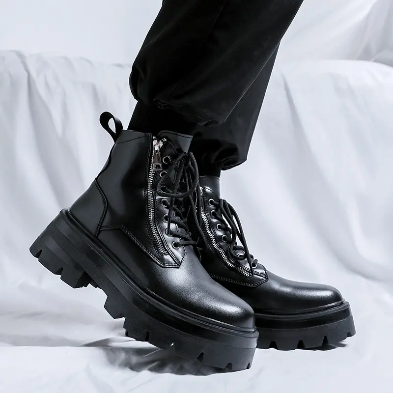 men fashion punk hip hop motorcycle boots brand designer shoes cowboy genuine leather boot handsome platform ankle botas hombre