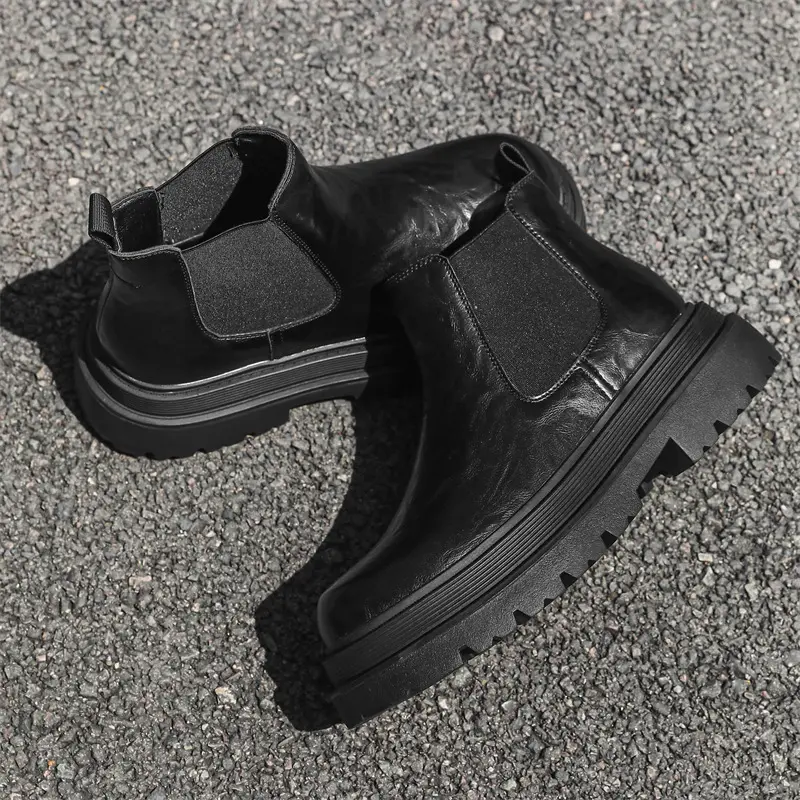 mens casual business office platform boots black trendy original leather shoes cowboy chunky ankle boot handsome chelsea botas