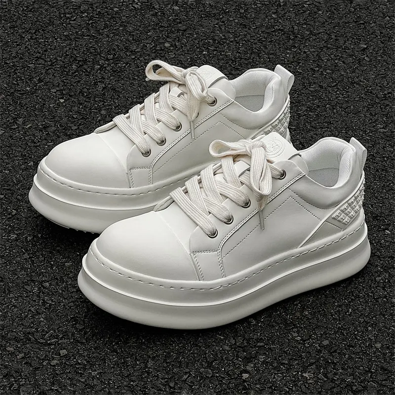 big size mens casual punk hip hop platform shoes lace-up original leather oxfords shoe black white designer sneakers footwear