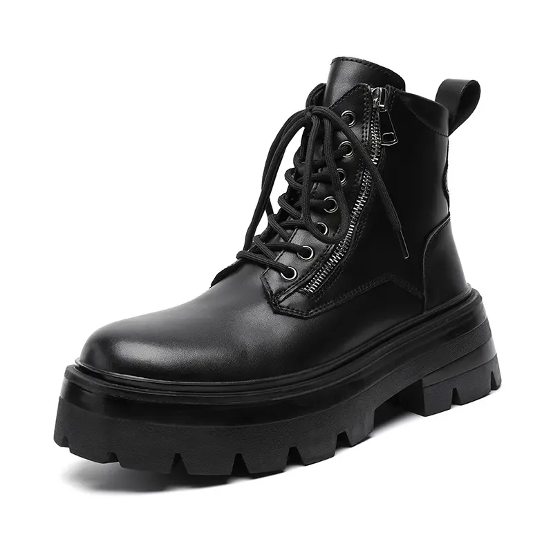 men fashion punk hip hop motorcycle boots brand designer shoes cowboy genuine leather boot handsome platform ankle botas hombre