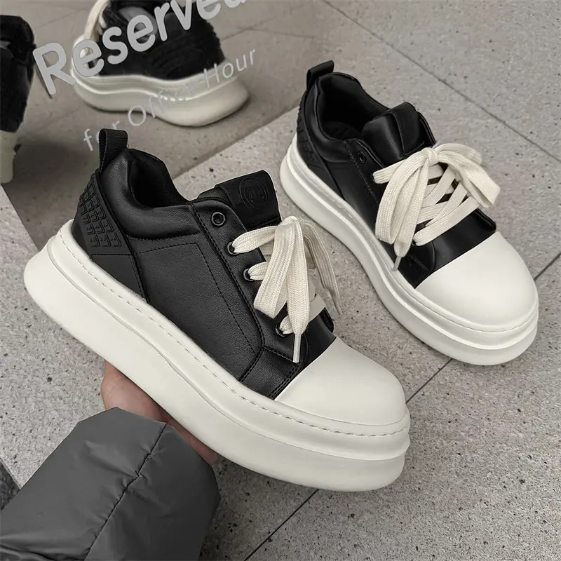 big size mens casual punk hip hop platform shoes lace-up original leather oxfords shoe black white designer sneakers footwear