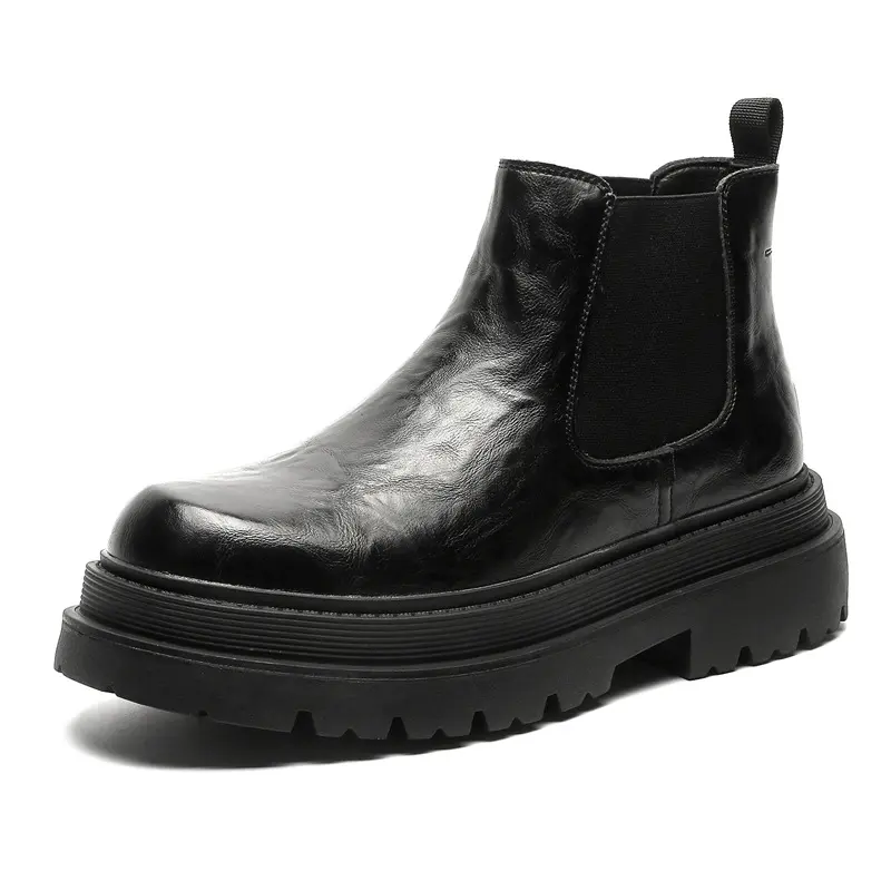 mens casual business office platform boots black trendy original leather shoes cowboy chunky ankle boot handsome chelsea botas