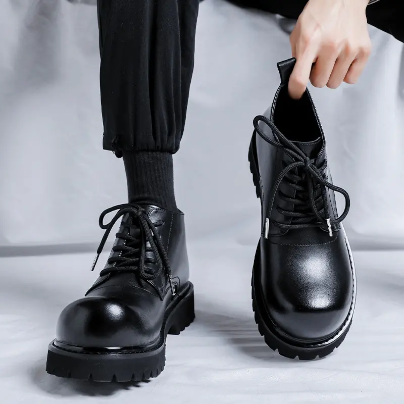 men casual platform boots natural leather shoes party prom dress cowboy ankle boot big head spring autumn short botas masculinas