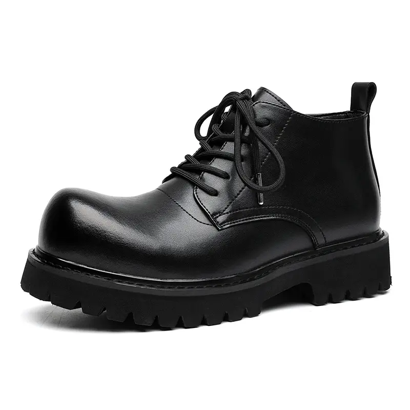 men casual platform boots natural leather shoes party prom dress cowboy ankle boot big head spring autumn short botas masculinas