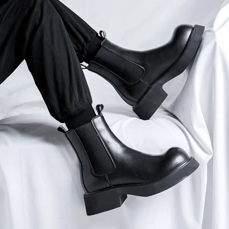 men luxury fashion chelsea boots black original leather shoes party cowboy platform boot handsome motorcycle chunky botas hombre