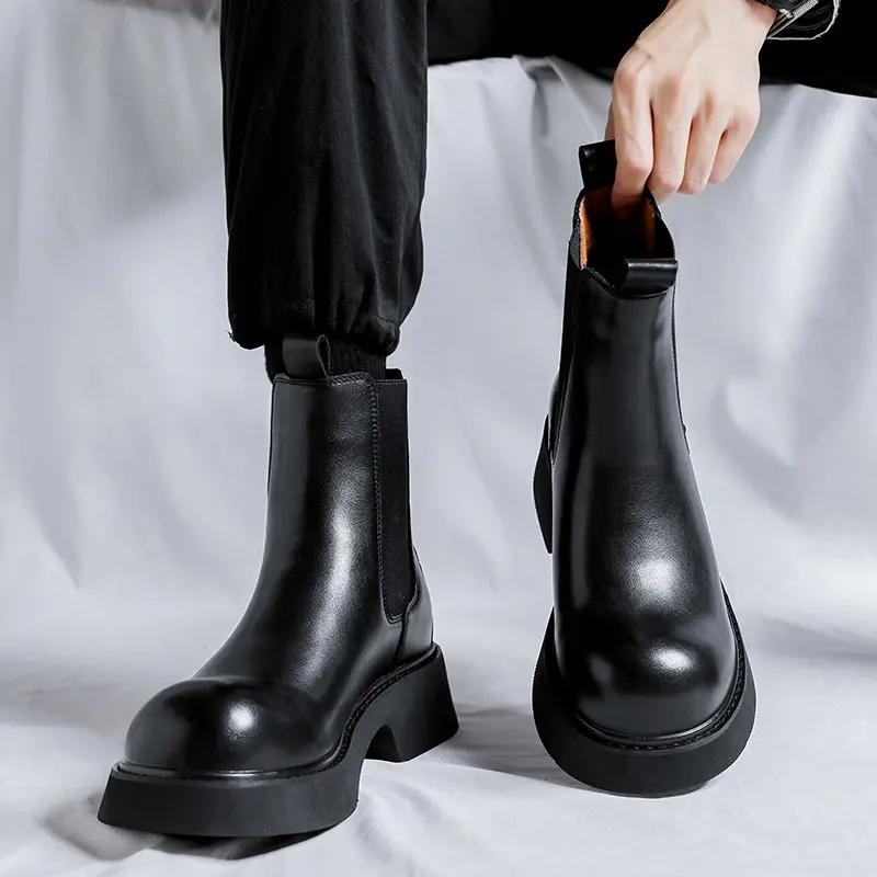 men luxury fashion chelsea boots black original leather shoes party cowboy platform boot handsome motorcycle chunky botas hombre