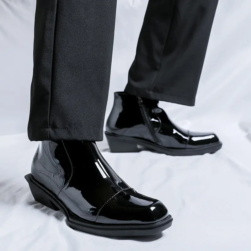 men's fashion hip hop rock dress chelsea boots black trendy patent leather shoes cowboy ankle boot designer autumn winter botas