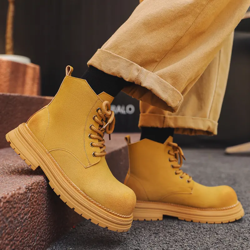 mens fashion outdoors desert boots lace-up cow suede leather shoes cowboy autumn winter boot vintage handsome platform botas man