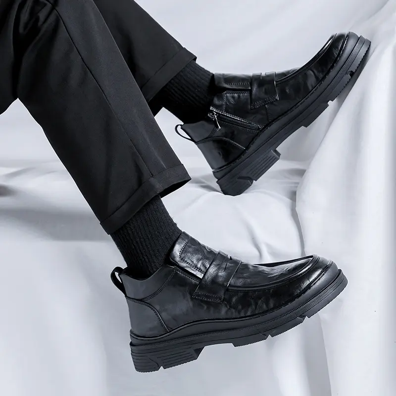 men's casual chelsea boots black brown platform shoes cowboy original leather boot party prom dress handsome ankle botas hombre