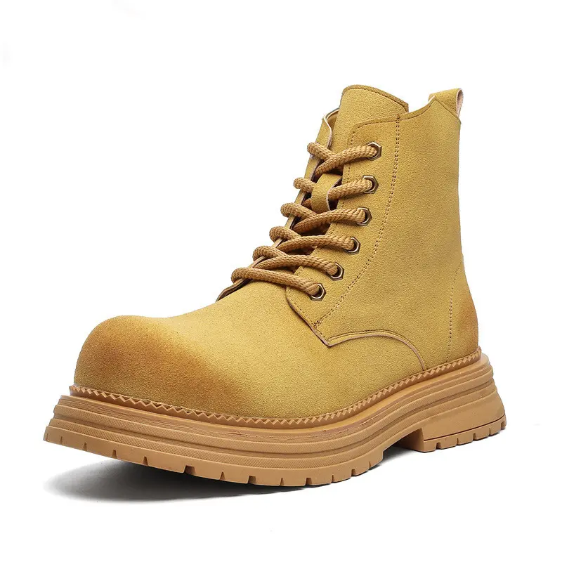 mens fashion outdoors desert boots lace-up cow suede leather shoes cowboy autumn winter boot vintage handsome platform botas man