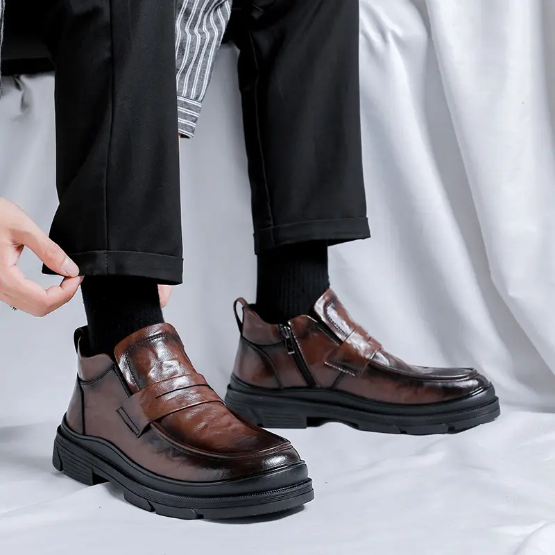 men's casual chelsea boots black brown platform shoes cowboy original leather boot party prom dress handsome ankle botas hombre