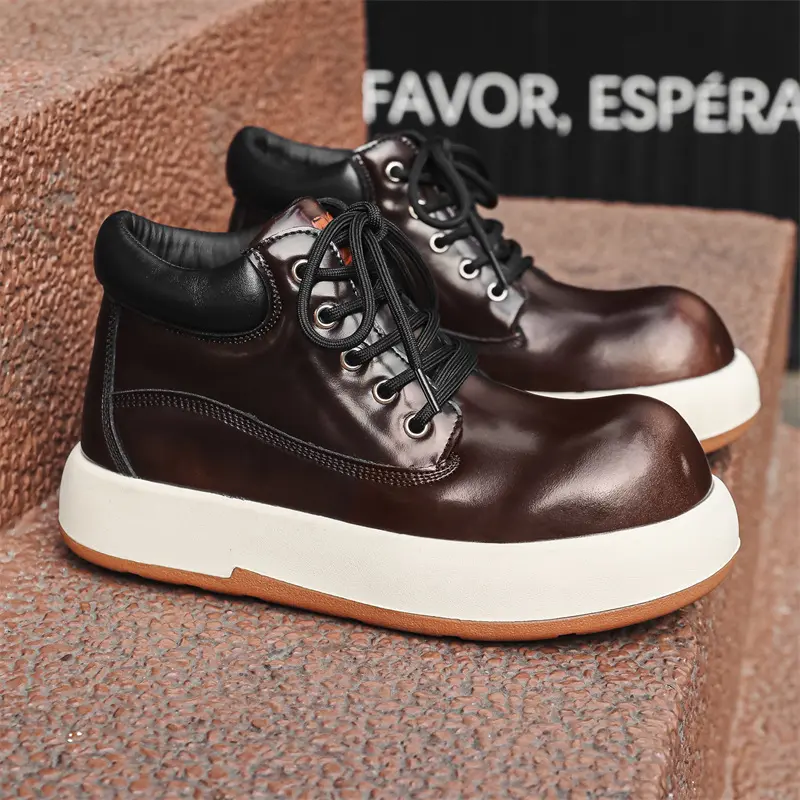 large size men fashion platform boots genuine leather flats shoes punk rock dress cowboy ankle boot big head desert botas hombre