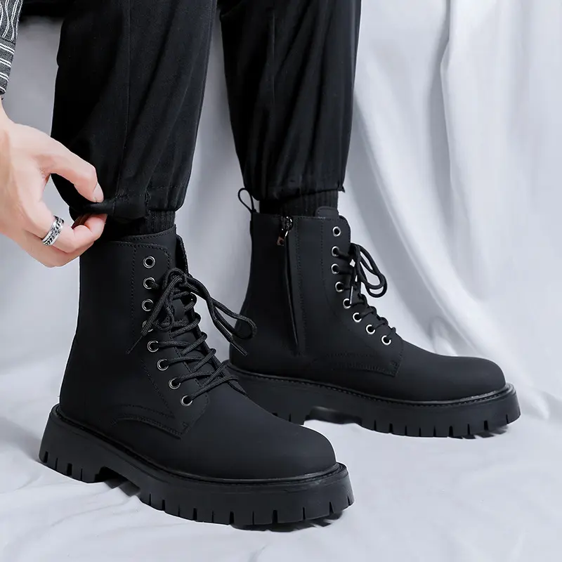 men luxury fashion platform boots black stylish genuine leather shoes party prom dress cowboy ankle boot cool motorcycle botas