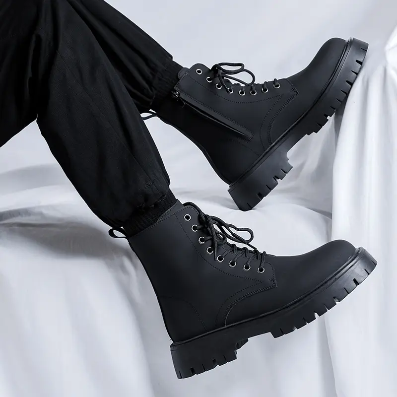 men luxury fashion platform boots black stylish genuine leather shoes party prom dress cowboy ankle boot cool motorcycle botas