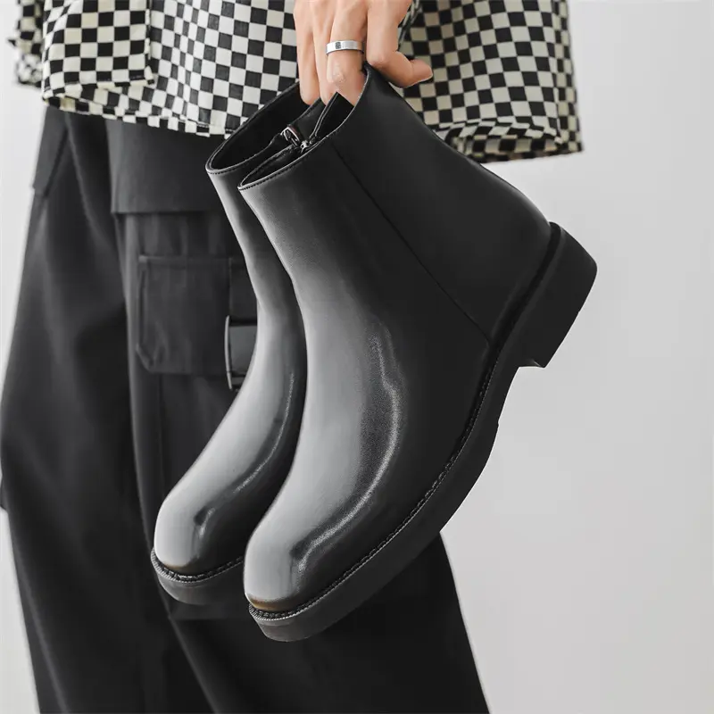 mens fashion original leather boots brand designer square toe shoes spring autumn chelsea boot black stylish ankle botines mans