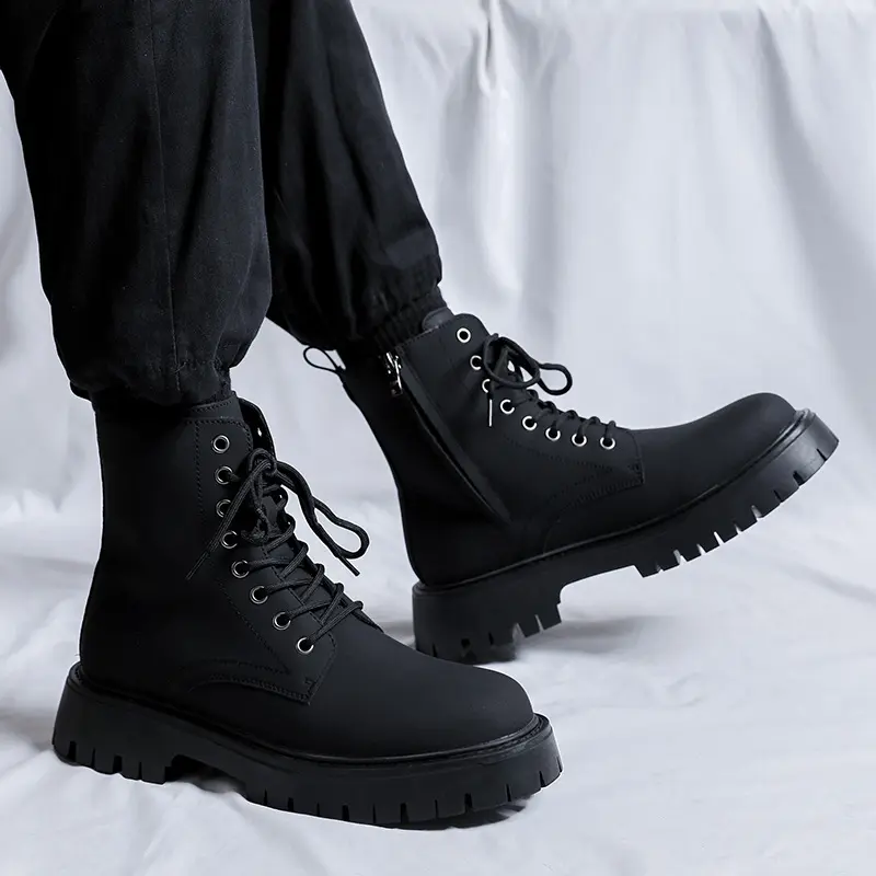men luxury fashion platform boots black stylish genuine leather shoes party prom dress cowboy ankle boot cool motorcycle botas
