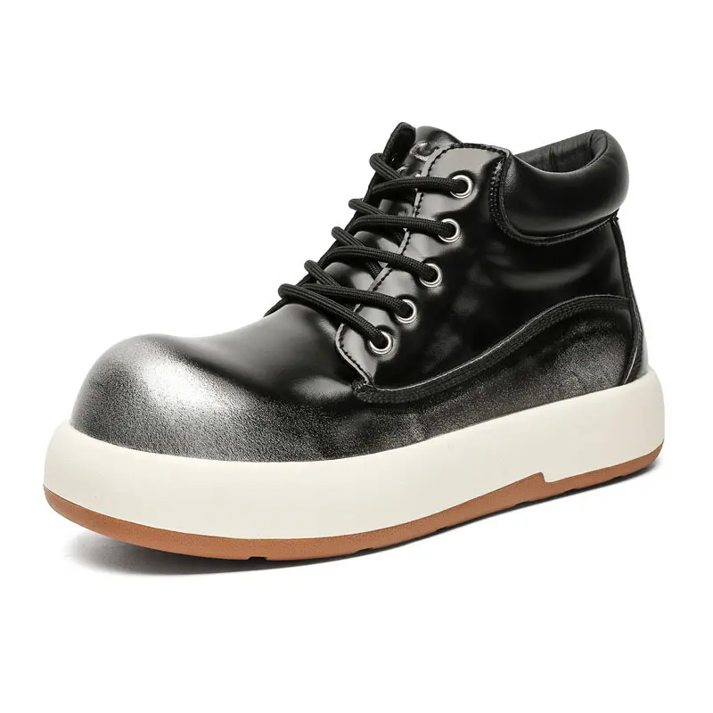 large size men fashion platform boots genuine leather flats shoes punk rock dress cowboy ankle boot big head desert botas hombre
