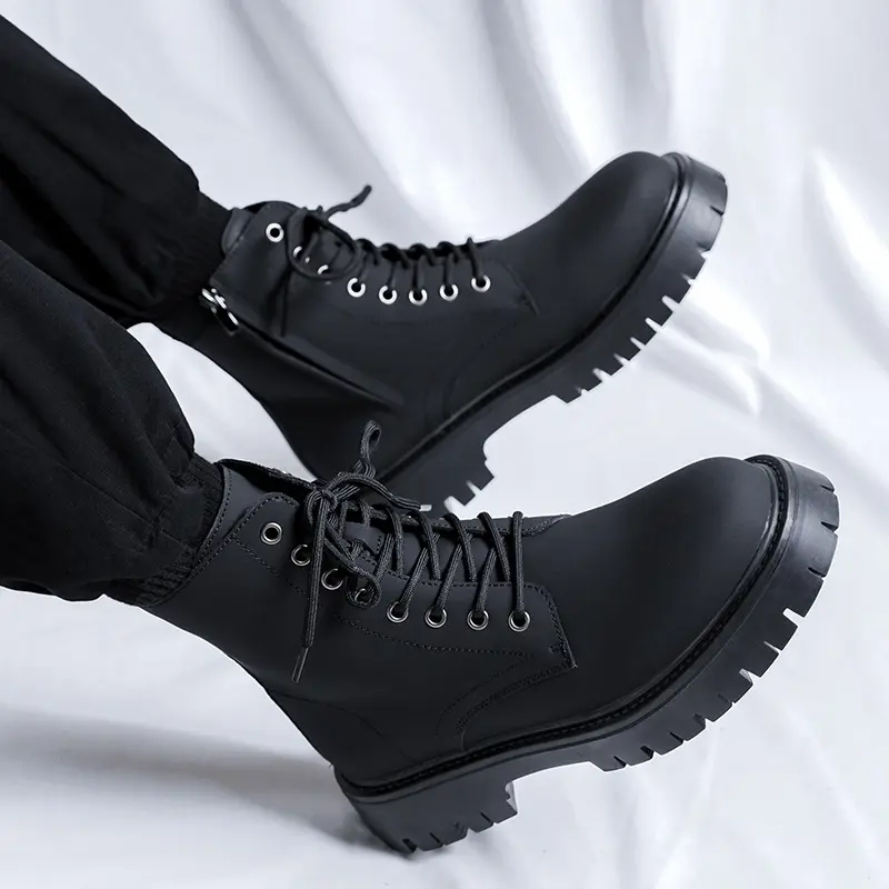 men luxury fashion platform boots black stylish genuine leather shoes party prom dress cowboy ankle boot cool motorcycle botas