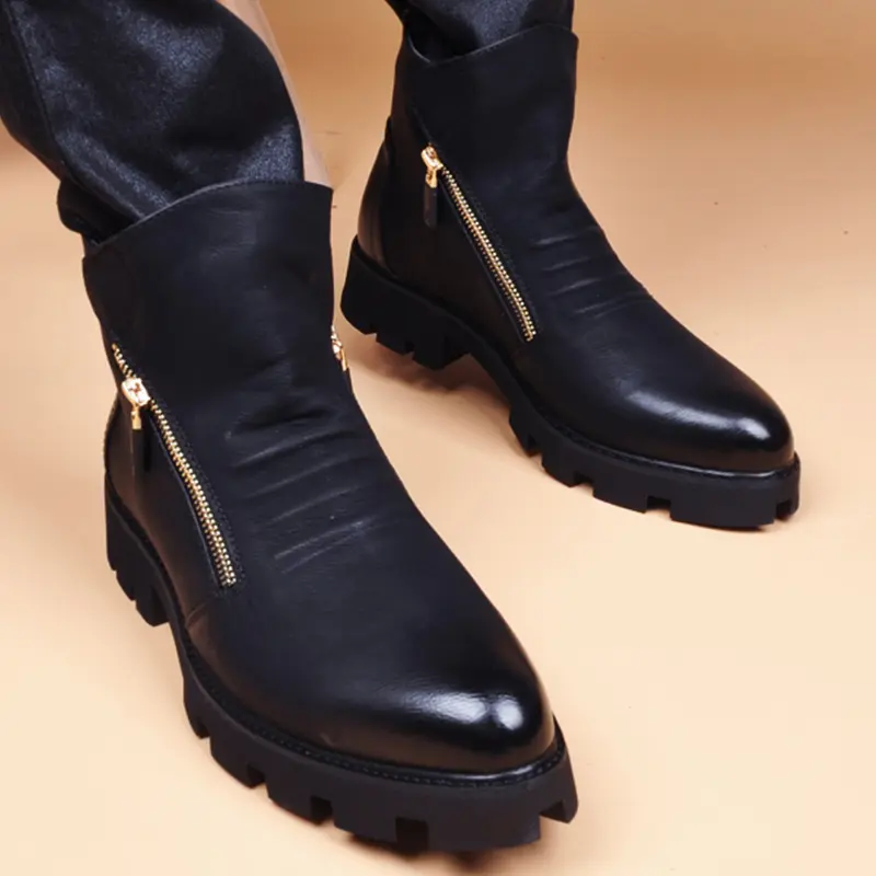 British style mens fashion chelsea boots designer platform shoes cowboy original leather boot party nightclub ankle botas hombre