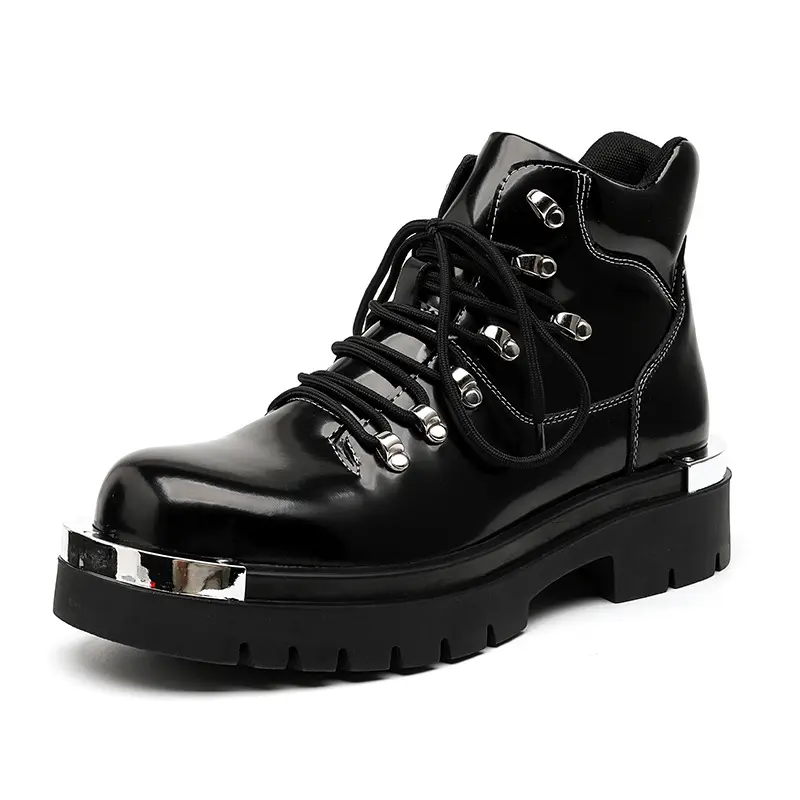 men fashion platform boots black stylish original leather shoes punk hip hop dress cowboy ankle boot brand designer short botas
