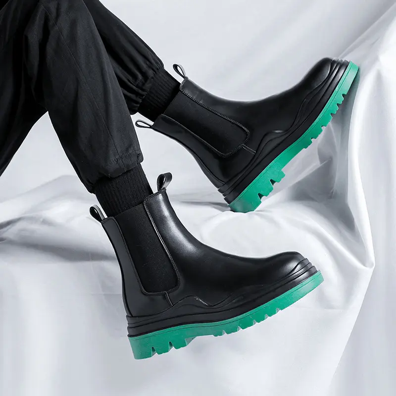 men's fashion chelsea boots black tide genuine leather shoes party nightclub dress cowboy platform boot high motorcycle botas