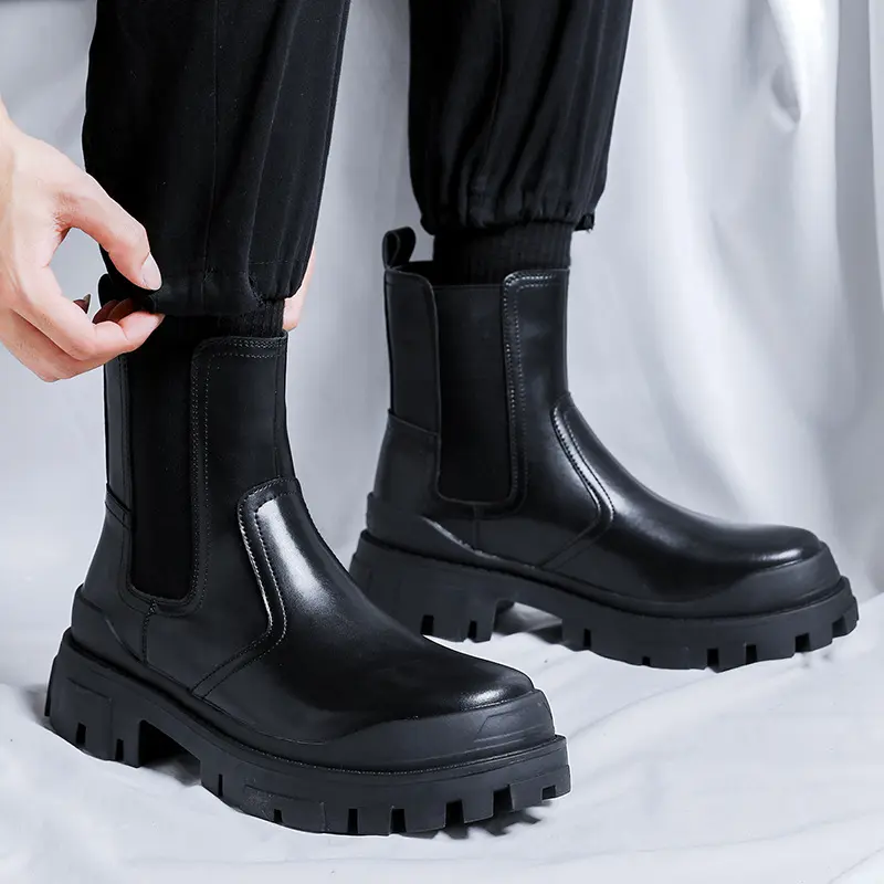mens casual chelsea boots black stylish genuine leather shoes cowboy platform boot party nightclub cool high motorcycle botas