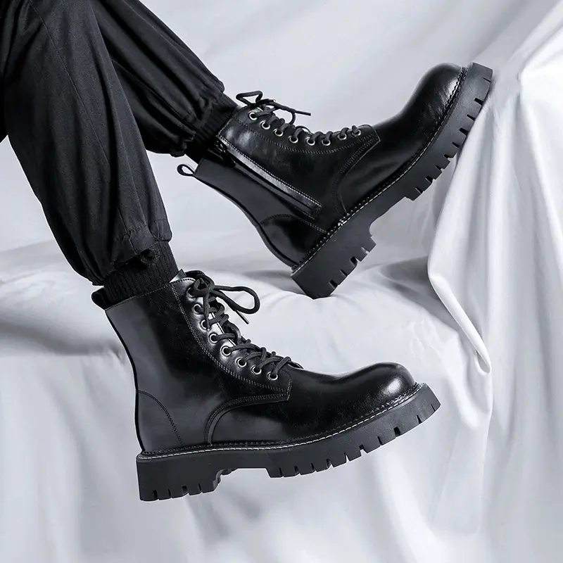 England style men's boots original leather casual shoes lace-up platform boot spring autumn black stylish ankle botas masculinas