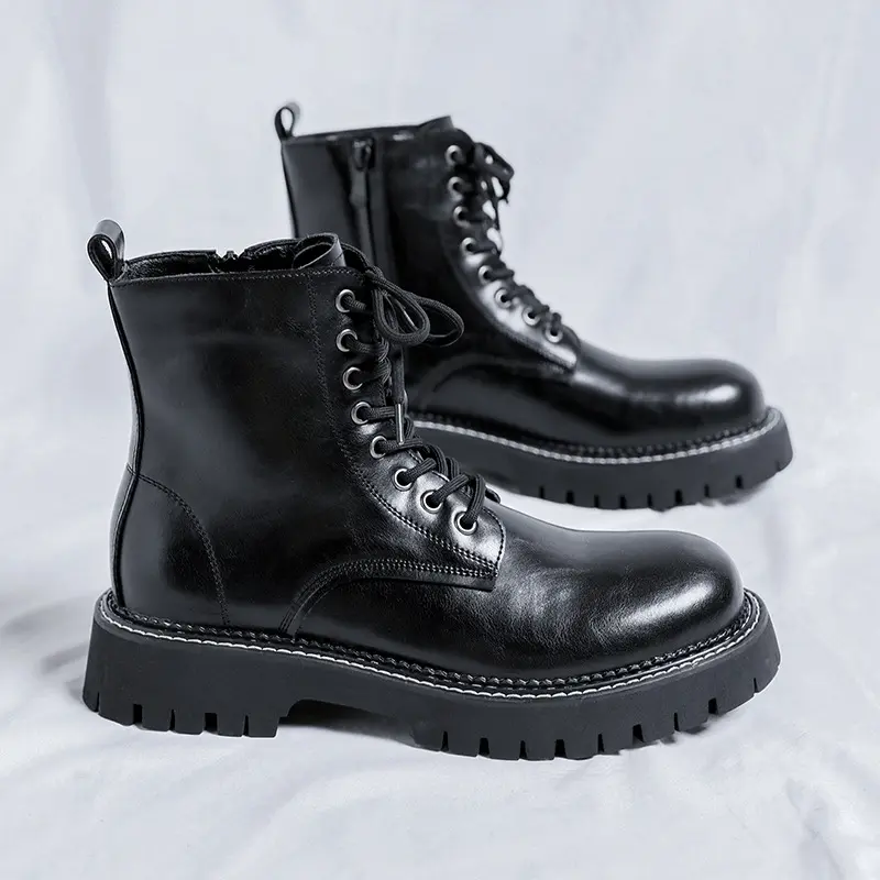 England style men's boots original leather casual shoes lace-up platform boot spring autumn black stylish ankle botas masculinas