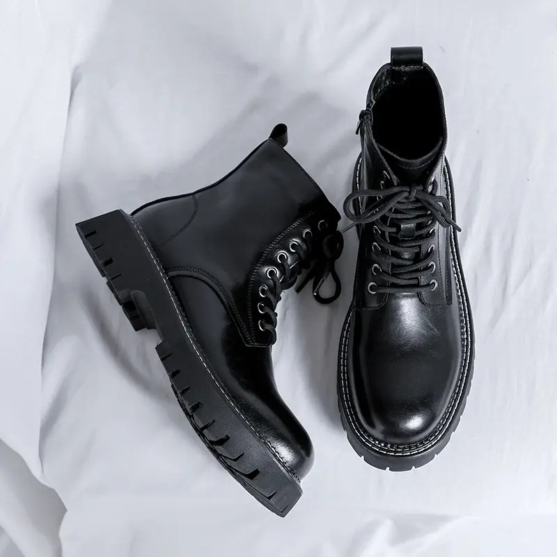 England style men's boots original leather casual shoes lace-up platform boot spring autumn black stylish ankle botas masculinas