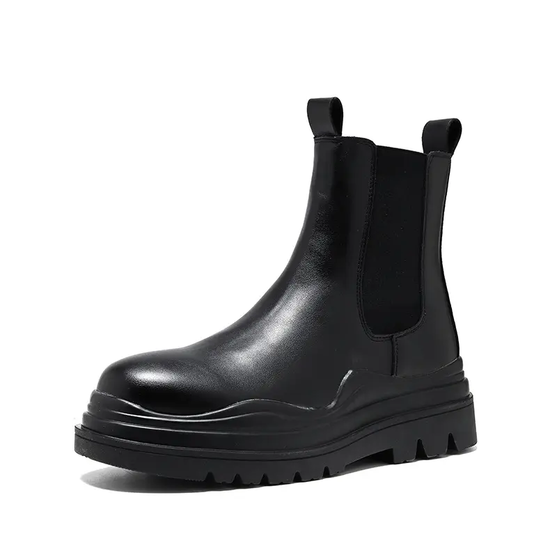 men's fashion chelsea boots black tide genuine leather shoes party nightclub dress cowboy platform boot high motorcycle botas